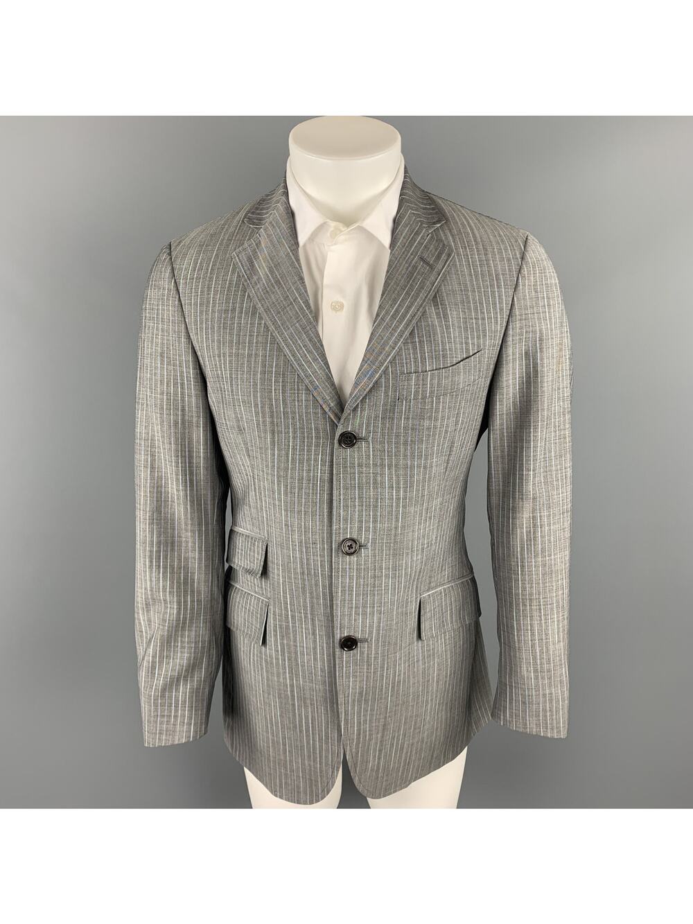 ETRO Size 38 Regular Gray Stripe Wool / Mohair Notch Lapel Suit